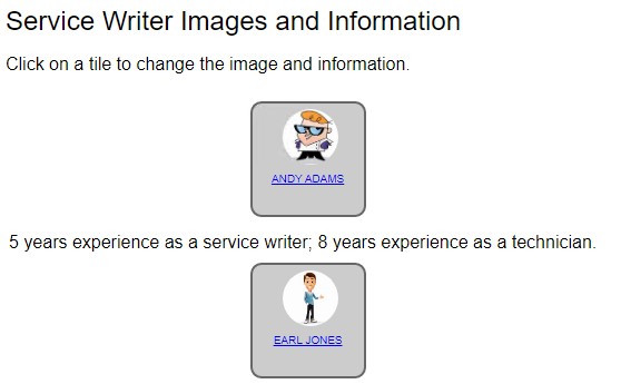 service writer images and information window in DVI Command settings