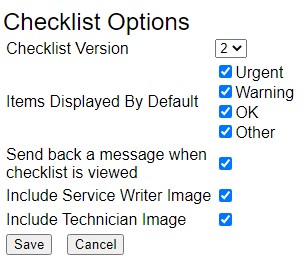 Checklist Options window for checklist version 2