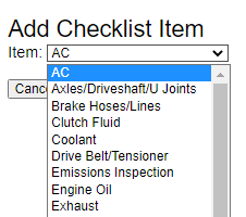 item drop down menu in the add checklist item settings