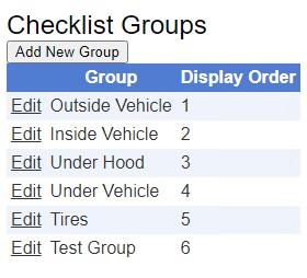 a list of checklist groups in a table format