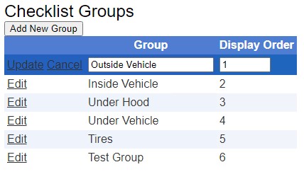 checklist groups window with one of the group in editable mode