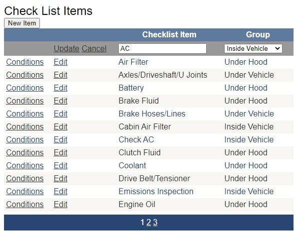 checklist items window with one of the row in edit mode