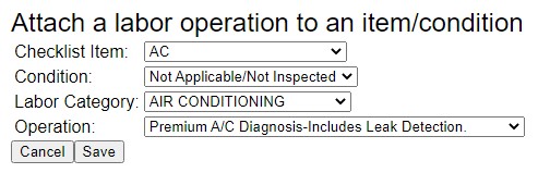 attach a labor operation to an item or condition window