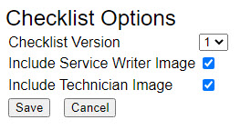 Checklist options window for Checklist version 1