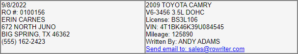 Customer and vehicle information in DVI command