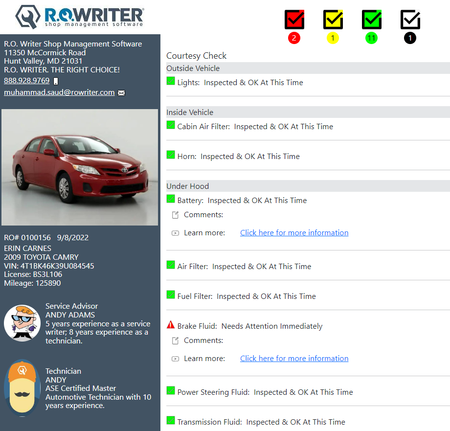 example checklist opened in a computer web browser.