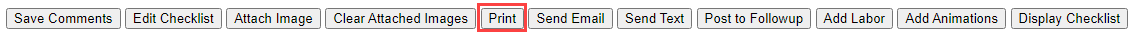 checklist toolbar with the Print button highlighted