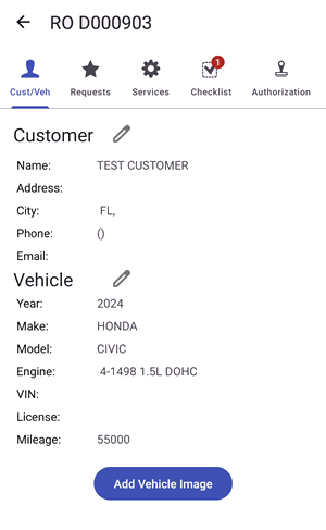 Added customer and vehicle details to new RO