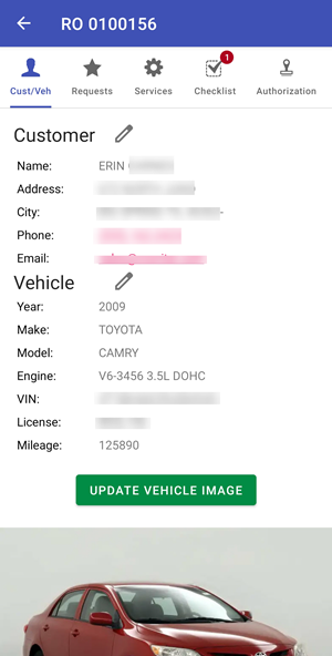 customer and vehicle screen new toolbar