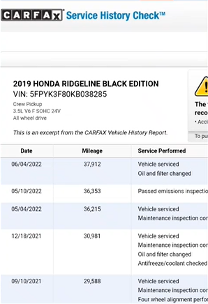 the CARFAX history report