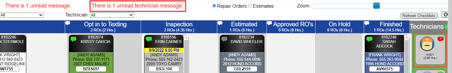 The SmartStatus window with the new message indicator highlighted