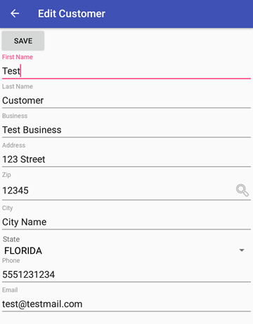 the edit customer screen