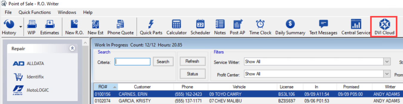 DVI Cloud button in ROW