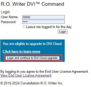 DVI Command Login Screen