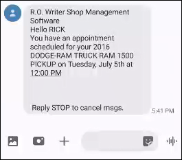 example text message of an appointment set through DVI command