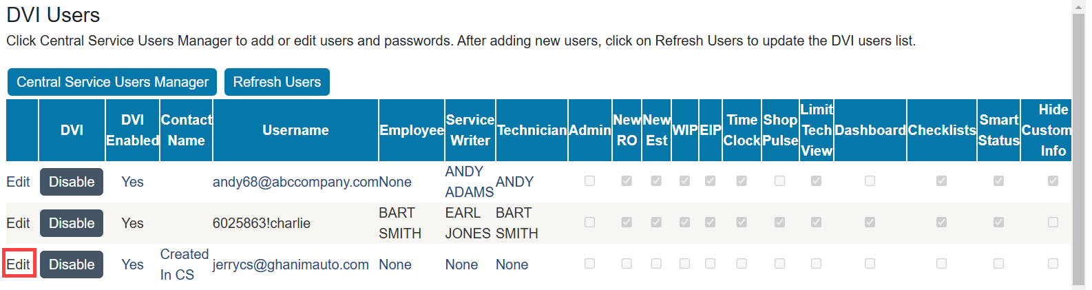 Edit DVI User Setting