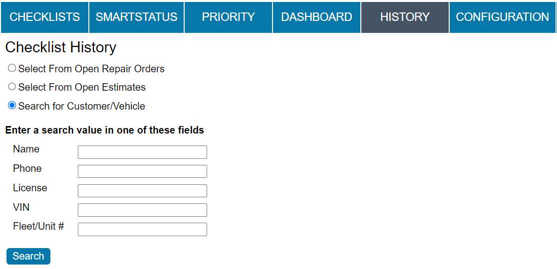 The default History tab.