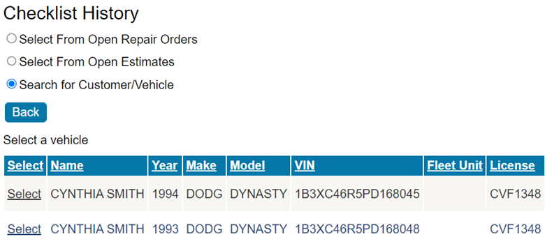 The default History tab.