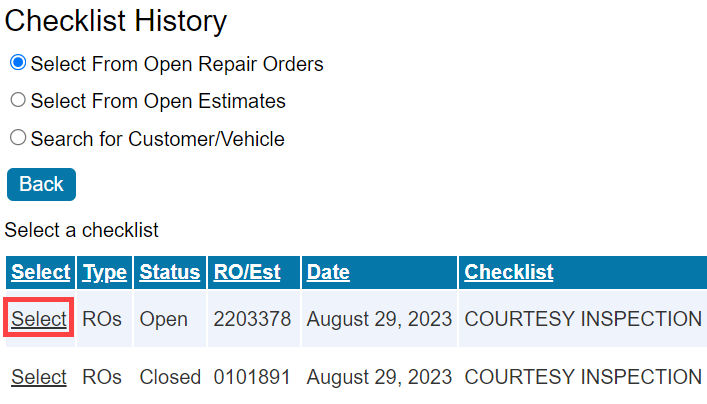 The default History tab.