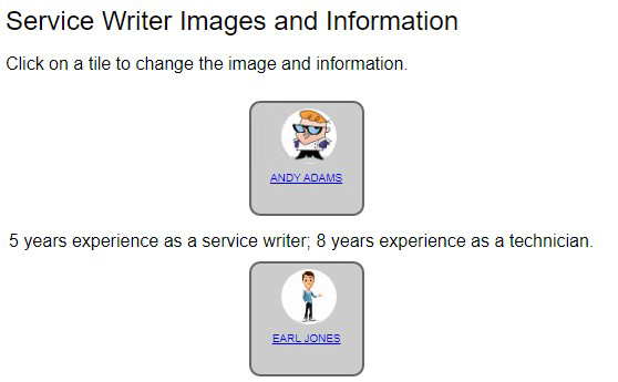 service writer images and information window in DVI Command settings