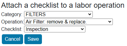attach a checklist to a labor operation window
