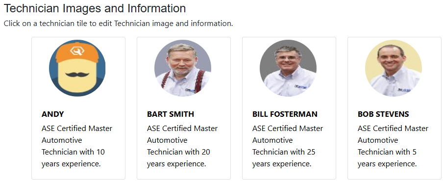 Technician images and information window