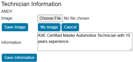 Technician information window