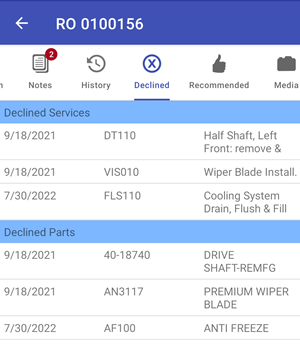 new screen for declined section