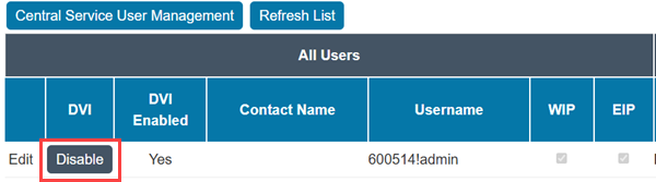 Disable DVI user in settings