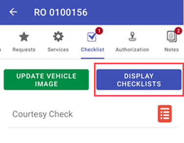 Display of a checklist