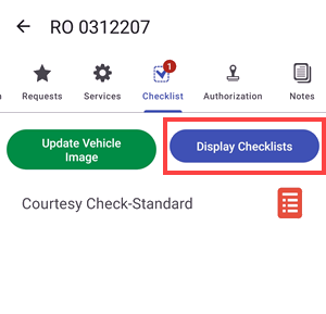 Display of a checklist