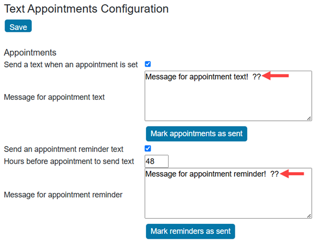 Question marks in the body of the appointment text.