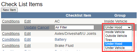 The Group dropdown list expanded.