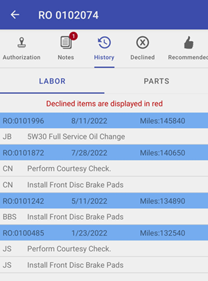 History new screen change