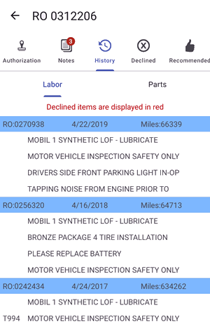 History new screen change