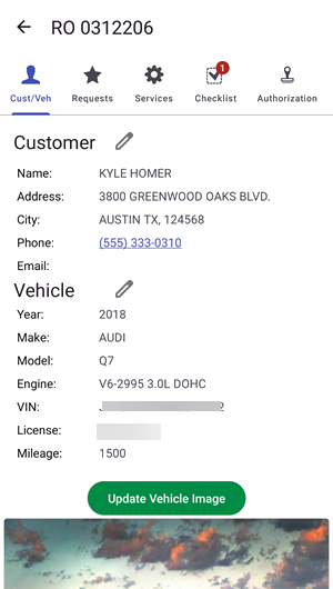 customer and vehicle screen new toolbar