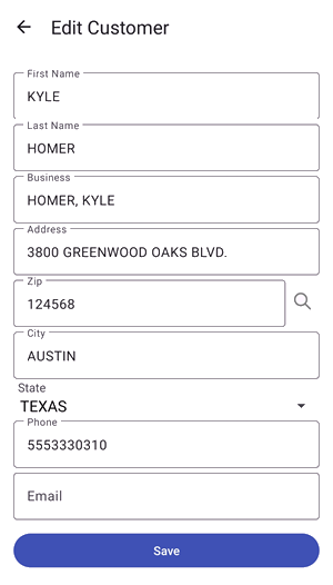 the edit customer screen