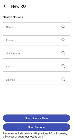 New repair order screen