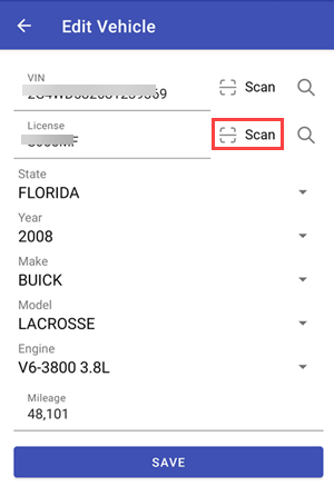 Scan vehicle under edit