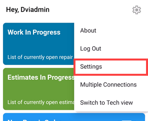 Settings in dropdown menu