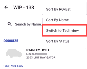 switching to tech view in WIP