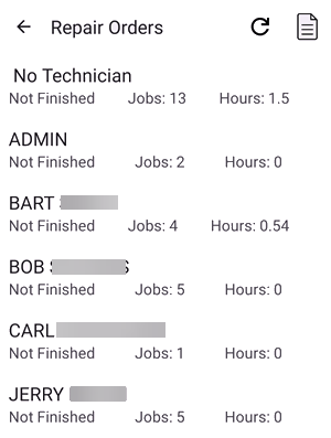 Switching to tech view and ROs