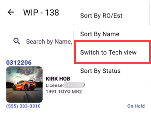 Switching to tech view option