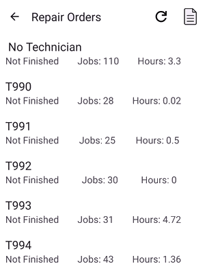 Technician list and jobs