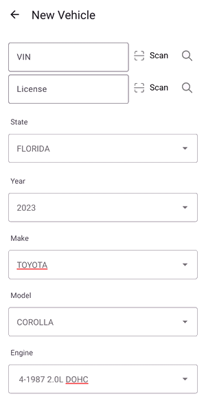 New vehicle details in Estimate